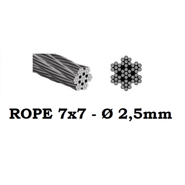 Stainless Steel Wire Rope 7x7 2,5mm